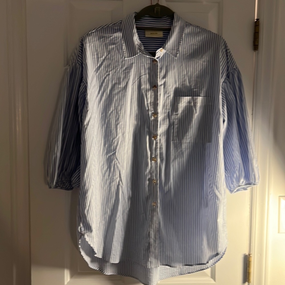 Blue and white pinstripe oversized shirt